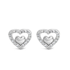 925 Sterling Silver 1/6 Cttw Diamond Open Double Heart Stud Earrings (I-J Color, I3 Clarity)