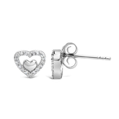 925 Sterling Silver 1/6 Cttw Diamond Open Double Heart Stud Earrings (I-J Color, I3 Clarity)