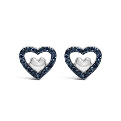 925 Sterling Silver 1/6 Cttw Diamond Open Double Heart Stud Earrings (I-J Color, I3 Clarity)