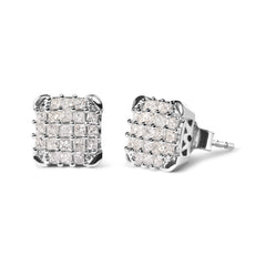 10K White Gold 3/4 Cttw Princess Diamond Composite Open Frame Stud Earrings (I-J Color, I1-I2 Clarity)
