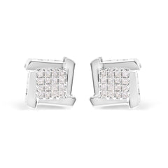 10K White Gold 1/2 Cttw Composite Princess Diamond Square and Swirl Stud Earrings (I-J Color, I1-I2 Clarity)