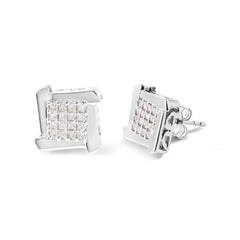 10K White Gold 1/2 Cttw Composite Princess Diamond Square and Swirl Stud Earrings (I-J Color, I1-I2 Clarity)