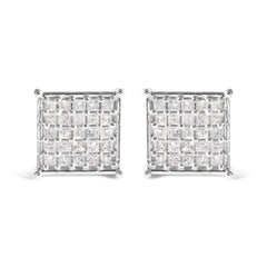 10K White Gold 3/4 Cttw Princess Diamond Composite Stud Earrings (I-J Color, I1-I2 Clarity)