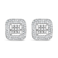10K White Gold 1.00 Cttw Diamond Composite and Halo Stud Earrings (I-J Color, I1-I2 Clarity)