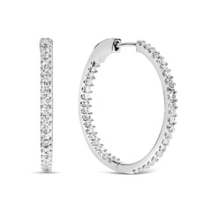 14K White Gold 1.0 Cttw Princess Diamond Inside Out Hoop Earrings (H-I Color, I1-I2 Clarity) - 23 MM