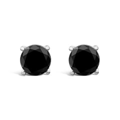 14K White Gold 2.00 Cttw Round Brilliant-Cut Black Diamond Classic 4-Prong Stud Earrings with Screw Backs (Fancy Color-Enhanced, I2-I3 Clarity)