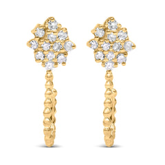 14K Yellow Gold Plated .925 Sterling Silver 1/10 Cttw Diamond Floral Cluster and Beaded Hoop Stud Earrings (H-I Color, I1-I2 Clarity)