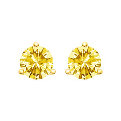 14K White Gold 3-Prong Martini Set 1.0 Cttw Yellow Lab Grown Diamond Solitaire Stud Earrings