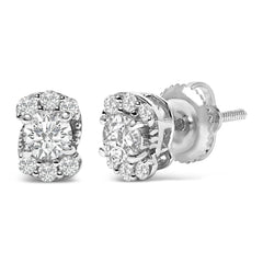 Sterling Silver 1/3 Cttw Lab Grown Diamond Halo Swirl Stud Earrings