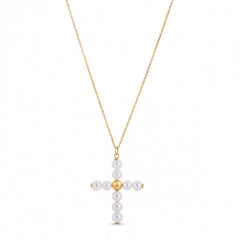 14k Yellow Gold Pearl Cross Pendant