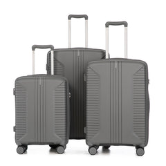 3-Piece PP Spinner Wheel Luggage Set 20'/24'/28' Silver Grey