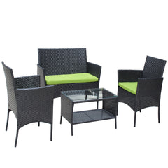 4 PC Rattan Patio Furniture Set Outdoor Cushioned Wicker Sofa Green Cushion