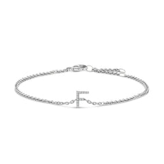 10K White Gold Diamond Accent "A" Initial Charm and Link Bracelet