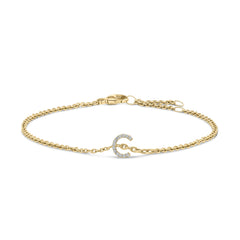 10K White Gold Diamond Accent "A" Initial Charm and Link Bracelet