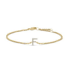 10K White Gold Diamond Accent "A" Initial Charm and Link Bracelet