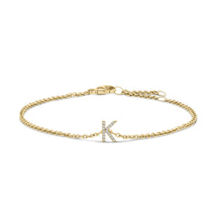 10K White Gold Diamond Accent "A" Initial Charm and Link Bracelet