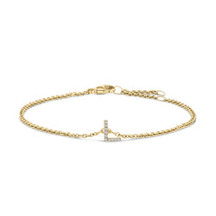 10K White Gold Diamond Accent "A" Initial Charm and Link Bracelet