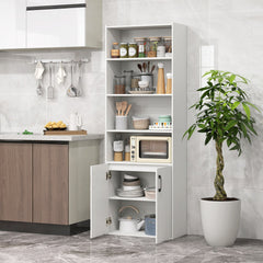 70 Inch Bookcase 6-Tier with Adjustable Shelves and 2-Door Cabinet-White