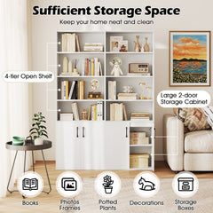 70 Inch Bookcase 6-Tier with Adjustable Shelves and 2-Door Cabinet-White