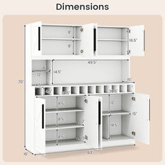 70 Inch Farmhouse Pantry Cabinet Kitchen Buffet Hutch with 4 Cabinets and 2 Open Shelves