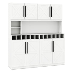70 Inch Farmhouse Pantry Cabinet Kitchen Buffet Hutch with 4 Cabinets and 2 Open Shelves