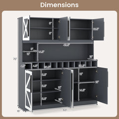 70 Inch Farmhouse Pantry Cabinet Kitchen Buffet Hutch with 4 Cabinets and 2 Open Shelves