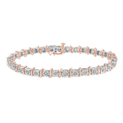 Two-Tone 10K Yellow Gold over .925 Sterling Silver 1.0 Cttw Diamond S-Curve Link Miracle-Set Tennis Bracelet (I-J Color, I3 Clarity) - 7"