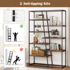 71-Inch 7-Tier Industrial Etagere Bookcase with Heavy-duty Metal Frame-Rustic Brown