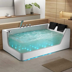 Alora 71-Inch Luxury 2-Person Acrylic Whirlpool Tub With LED Lights Jets And Faucet (SAK91752)