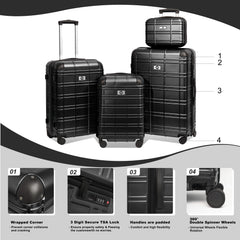Luggage Sets ABS+PC Hardshell 4pcs Lightweight Durable Suitcases