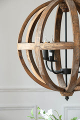 4 Light Wood Chandelier with Adjustable Chain