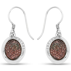 4.72 Carat Genuine Copper Bloom Drusy and White Topaz .925 Sterling Silver Earrings