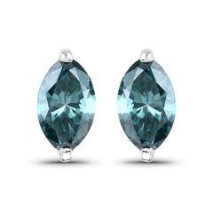 0.69 Carat Genuine Blue Diamond 14K White Gold Earrings