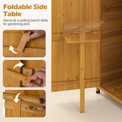 70 Inch Tall Garden Tool Storage Cabinet with Lockable Doors and Foldable Table