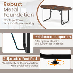 71 Inches Executive Table Oval Home Office Table with Cable Management Hole-Rustic Brown