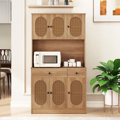 71 Inches Pantry Cabinet with Hutch and Charging Station-Natural