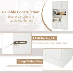 71" Tall Kitchen Pantry Cabinet with Charging Station Wooden Buffet Cupboard Sideboard