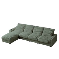 126-Inch Corduroy With Cup Holder Super Large L-Shaped Sofa