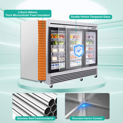 72 Cu.Ft Triple-Door Stainless Steel Commercial Reach-In Display Refrigerator (SAK26394)