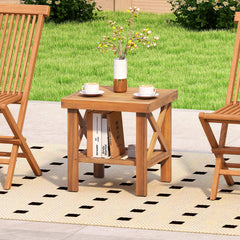 Outdoor Side Table with Storage Shelf for Small Space