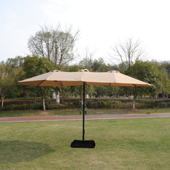 15x9ft Large Double-Sided Rectangular Outdoor Twin Patio Market Umbrella with Light and Base - Taupe