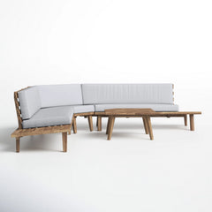 Hillcrest V Shaped 4-Piece Sofa Set - Gray Acacia Wood with Water Resistant Fabric