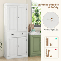 Kitchen Pantry Storage Cabinet with Doors Drawer and Adjustable Shelves-White