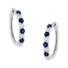 10K White Gold, ½ Cttw Diamond, & ½ Cttw Lab-Grown Blue Sapphire Leverback Hoop Earrings (H-I Color, I1-I2 Clarity)