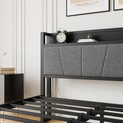 Queen Size Bed Frame with Storage Headboard and Charging Station