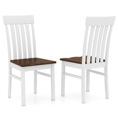 Set of 2 Kitchen Armless Dining Chairs with Slatted High Backrests-White