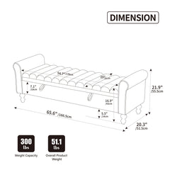 Wide Upholstered Storage Bench With Rolled Armrest Griege