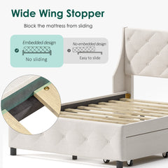 Queen Size Rubber Wood Bed Frame with Storage Headboard & Drawers