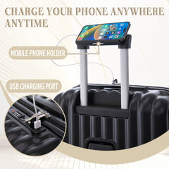 ABS Spinner Wheel Luggage Carry On Suitcase with Cup Holder and USB Port