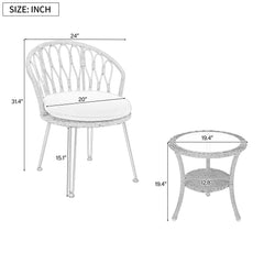 U_STYLE Outdoor Leisure Set, 2 Rattan Single Chairs with Glass Round Table